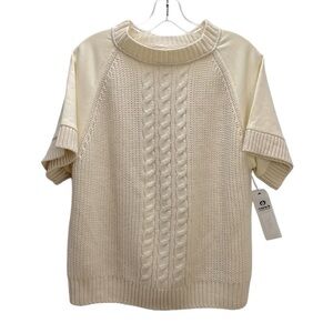 Mono‎ B Beige Short Raglan Sleeve Hybrid Crewneck top Boxy Fit Layering Piece M